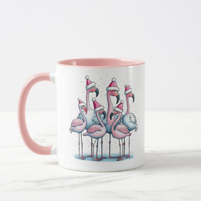 Niedlich Pink Flamingos Weihnachtskaffee Tasse (Links)