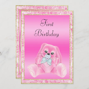 Niedlich Pink Floppy Eis Bunny First Birthday Einladung