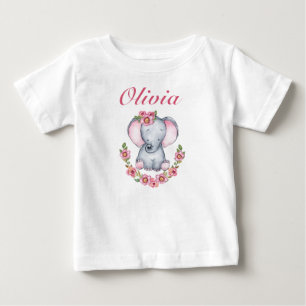 Niedlich Pink Floral Baby Elephant Girls T-shirt