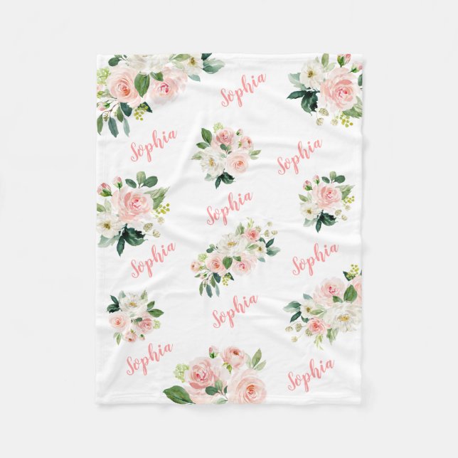Niedlich Pink Floral Baby Girl Name Baby Blanket Fleecedecke (Vorderseite)