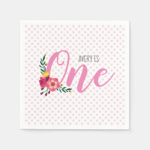 Niedlich Pink Floral Baby's 1. Geburtstag Serviette