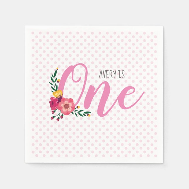 Niedlich Pink Floral Baby's 1. Geburtstag Serviette (Vorderseite)