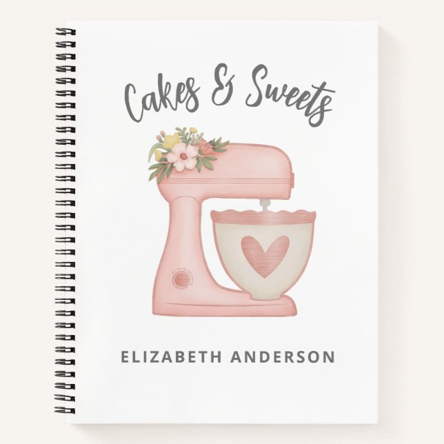 Niedlich Pink Floral Bakery Cake Mixer Notizbuch (Vorderseite)