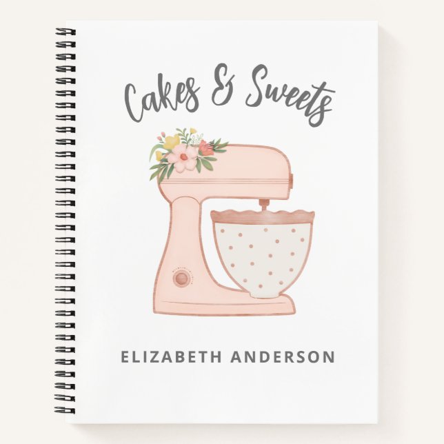 Niedlich Pink Floral Bakery Cake Mixer Notizbuch (Vorderseite)