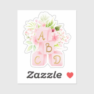 Niedlich Pink Floral Blocks Alphabet Aufkleber