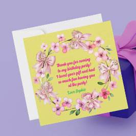 Niedlich Pink Floral Bow Girl Foto Geburtstag Dankeskarte