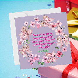 Niedlich Pink Floral Bow Girl Foto Geburtstag Dankeskarte