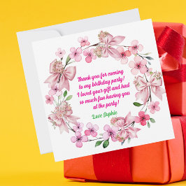 Niedlich Pink Floral Bow Girl Foto Geburtstag Dankeskarte