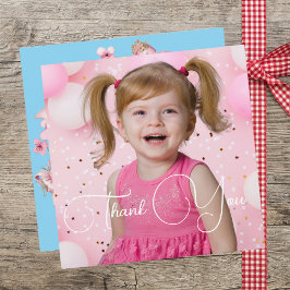 Niedlich Pink Floral Bow Girl Foto Geburtstag Dankeskarte