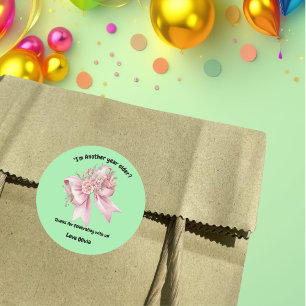 Niedlich Pink Floral Bow Girl Geburtstag Runder Aufkleber