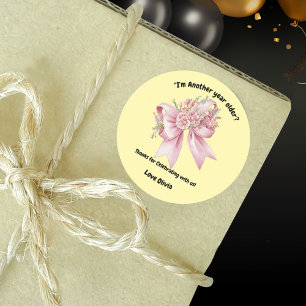 Niedlich Pink Floral Bow Girl Geburtstag Runder Aufkleber