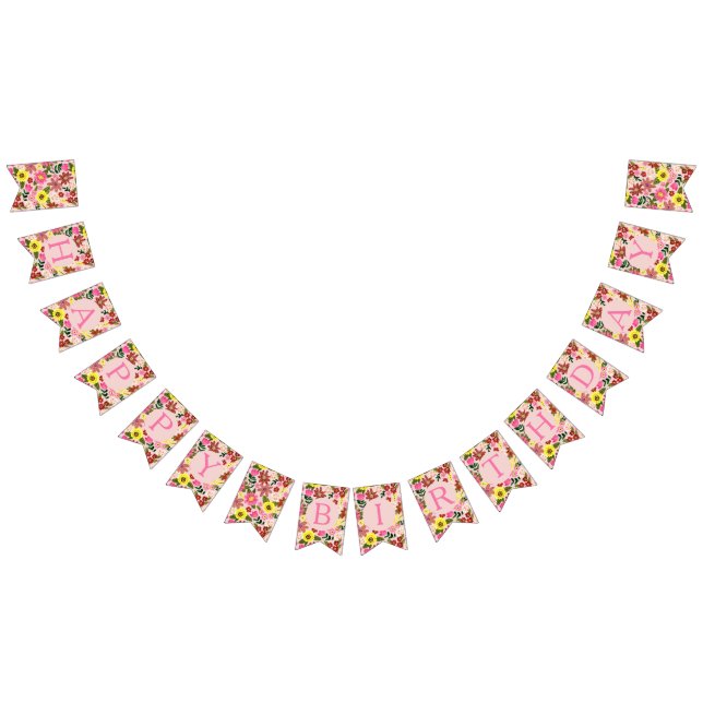 Niedlich Pink Floral Geburtstagsmuster Wimpelkette (Alle)