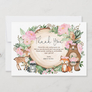 Niedlich Pink Floral Girl Woodland Geburtstag Viel Dankeskarte