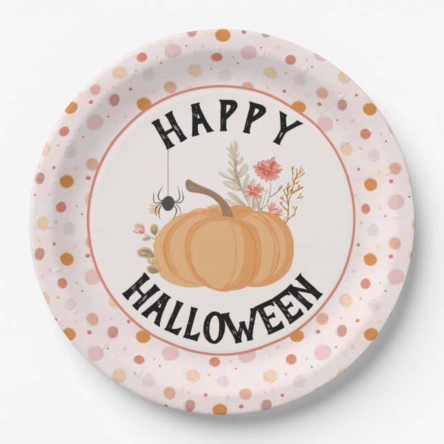 Niedlich Pink Floral Halloween Pappteller (Vorderseite)