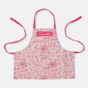 Niedlich Pink Floral Individuelle Name Girls Schür Schürze
