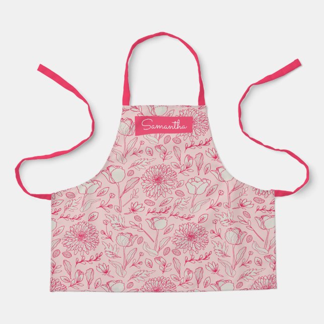 Niedlich Pink Floral Individuelle Name Girls Schür Schürze (Vorderseite)