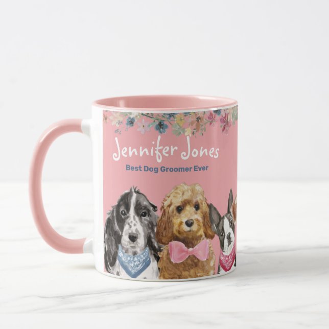 Niedlich Pink Floral Watercolor Beste Dog Groomer  Tasse (Links)