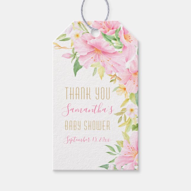 Niedlich Pink Floral Watercolor Kinderdusche Danke Geschenkanhänger (Vorderseite)