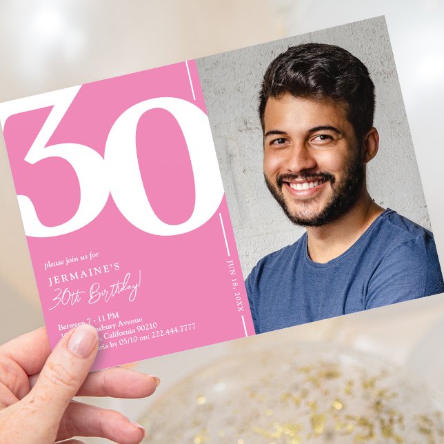 Niedlich Pink Foto 30. Geburtstag Party Einladung (Von Creator hochgeladen)