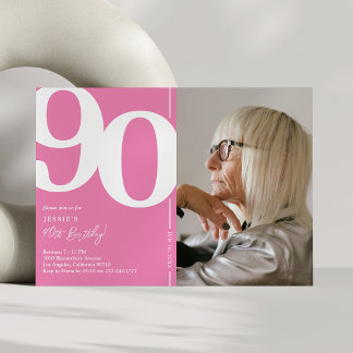 Niedlich Pink Foto 90. Geburtstagsparty Einladung