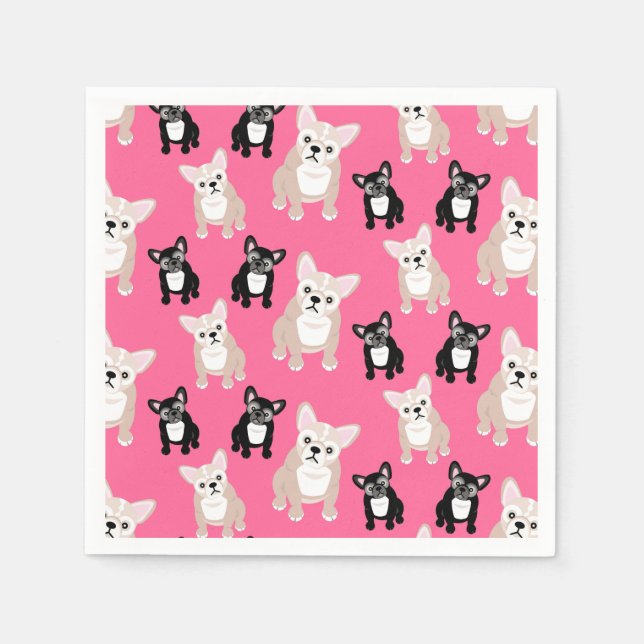 Niedlich Pink Frenchies French Bulldogs Serviette (Vorderseite)