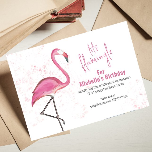 Niedlich Pink Geburtstagsparty Let's Flamingle Einladung (Let's flamingle cool typography birthday invitation.)