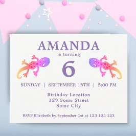 Niedlich Pink Gecko Girls Geburtstagsparty Einladungspostkarte