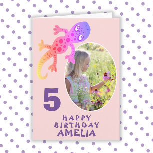 Niedlich Pink Gecko Lizard Girls Foto Geburtstagsk Karte