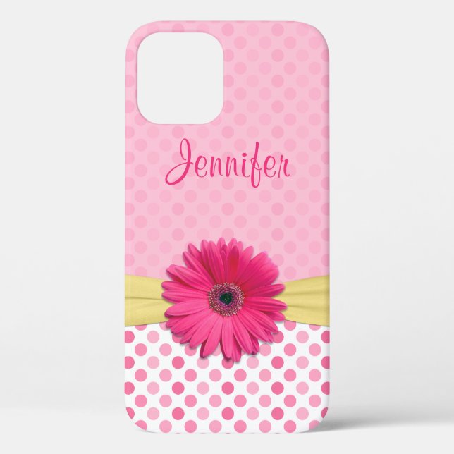 Niedlich Pink Gerbera Daisy Polka Dot Case-Mate iPhone Hülle (Rückseite)