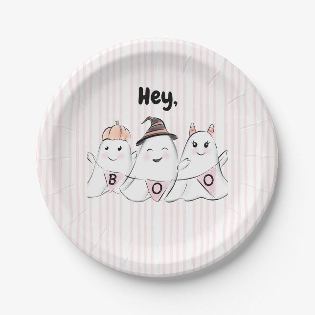 Niedlich Pink Ghost Boos Halloween Pappteller (Vorderseite)