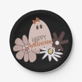 Niedlich Pink Ghost Floral Halloween Pappteller
