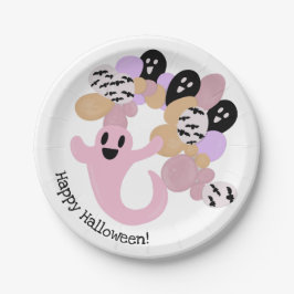Niedlich Pink Ghost Kids Happy Halloween Pappteller