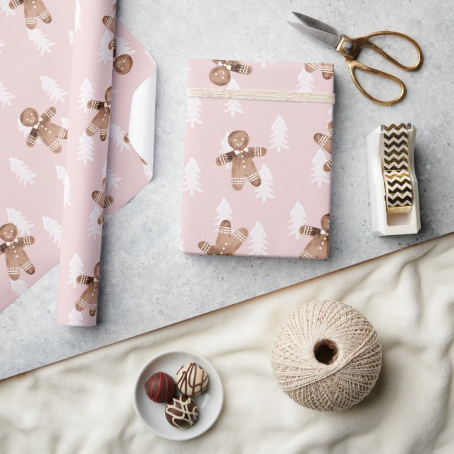 Niedlich Pink Gingerbread Mann Weihnachtsbaum Feie Geschenkpapier (Kunsthandwerk)