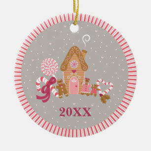 Niedlich Pink Gingerbrot Candy Round Ornament