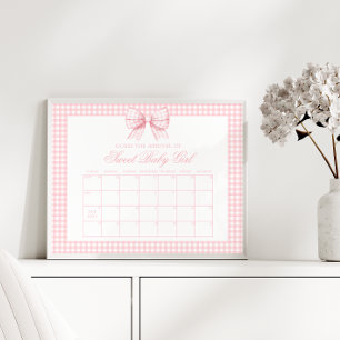 Niedlich Pink Gingham Bow Baby Due Date Poster