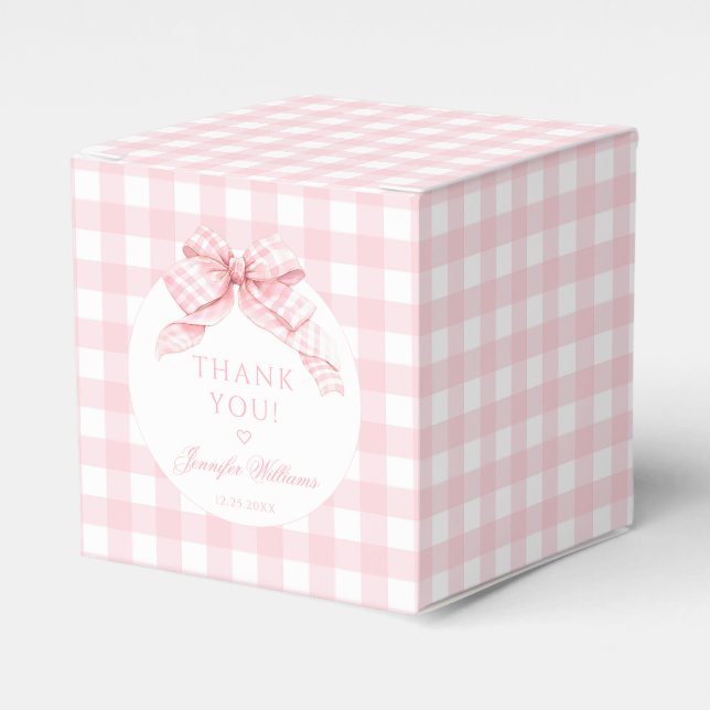 Niedlich Pink Gingham Bow Baby Girl Duschgeschenk Geschenkschachtel (Vorderseite)
