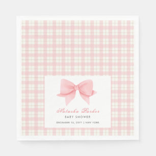 Niedlich Pink Gingham Kariert Bow Girl Baby Dusche Serviette