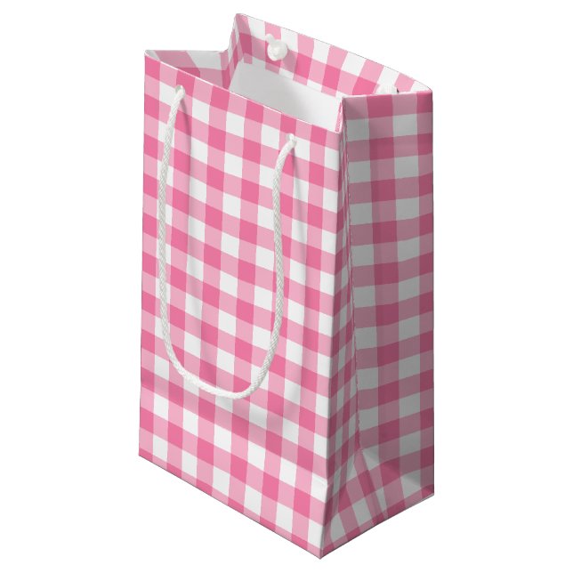 Niedlich Pink Gingham Pattern Kleine Geschenktüte (Vorderseite Schrägansicht)