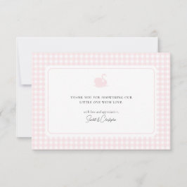 Niedlich Pink Gingham Swan Babydusche Danke Karte