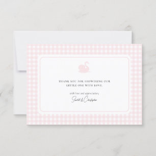 Niedlich Pink Gingham Swan Babydusche Danke Karte