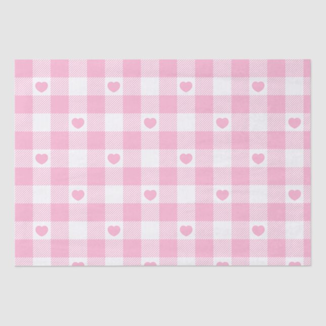 Niedlich Pink Gingham Vichy mit Herz Seidenpapier (Vorderseite)