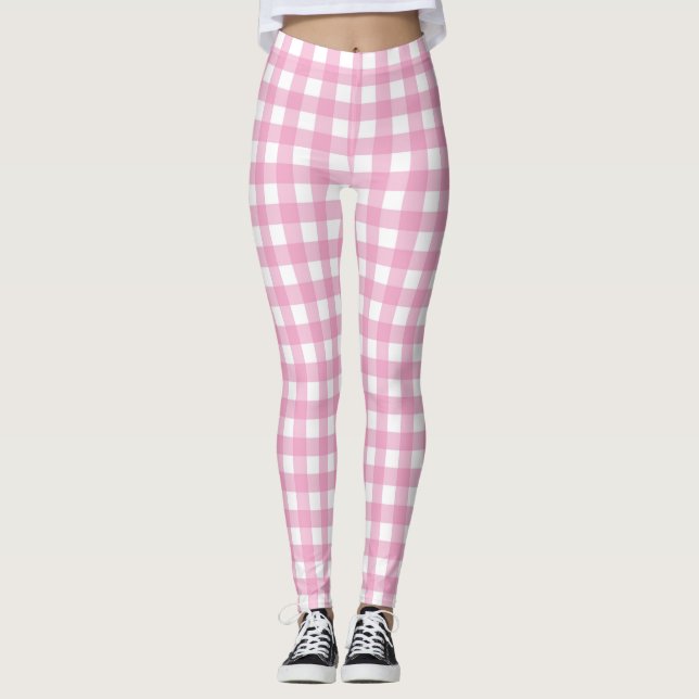 Niedlich Pink Gingham Womens Leggingings Leggings (Vorderseite)