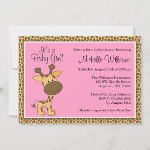 Niedlich Pink Giraffe Girl Babydusche Einladung
