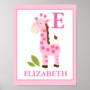 NIEDLICH PINK GIRAFFE MIRL INDIVIDUELLE NAME DRUCK POSTER