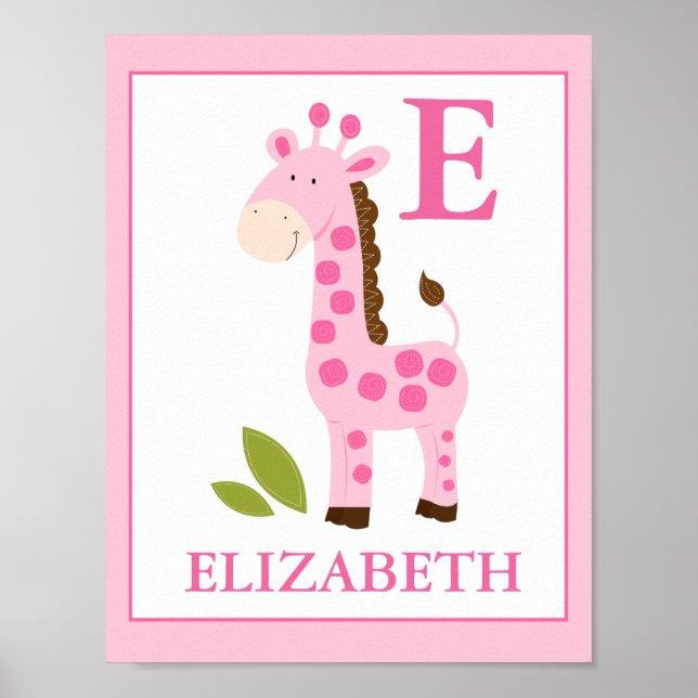 NIEDLICH PINK GIRAFFE MIRL INDIVIDUELLE NAME DRUCK POSTER (Vorne)