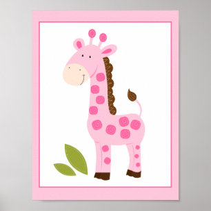 NIEDLICH PINK GIRAFFE WALL ART PRINT POSTER