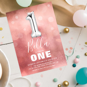 Niedlich Pink Girl 1. Geburtstag Party Einladung