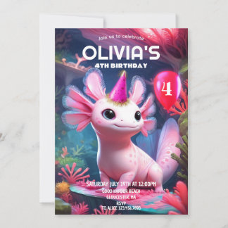 Niedlich Pink Girl Axolotl Geburtstag Einladung