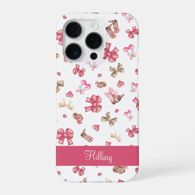 Niedlich Pink Girl Cowgirl Coquette Personalisiert iPhone Hülle (Rückseite)