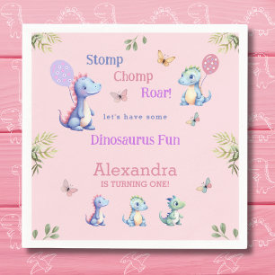 Niedlich Pink Girl Dinosaur 1. Geburtstag Party Serviette